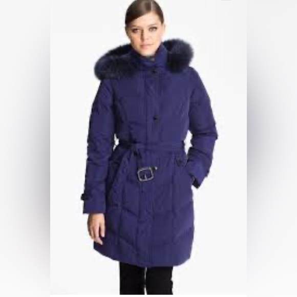 SACHI Jackets & Blazers - SACHI Navy Puffer Coat with Fur Hood